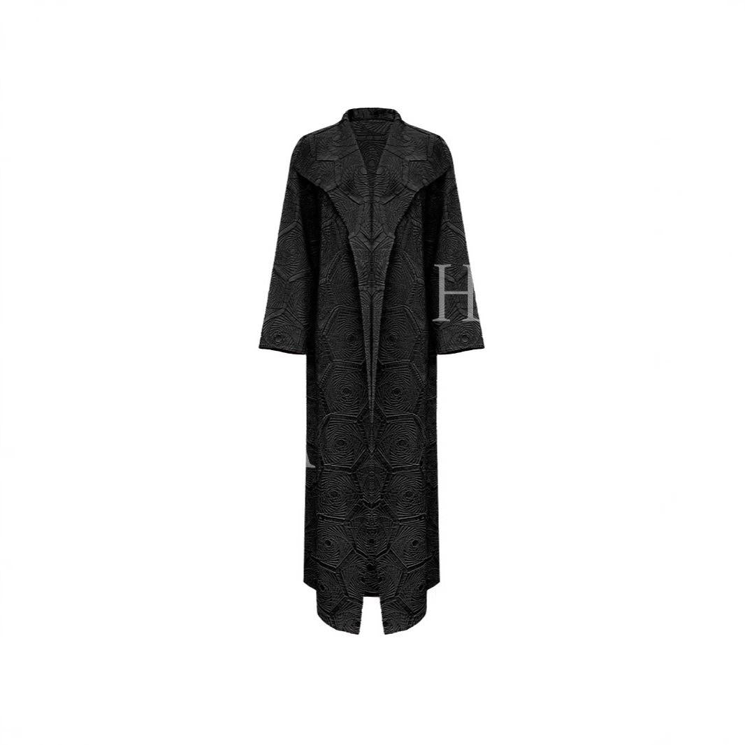 HA6592 Embroidered Pleated Cardigan Jacket - Large Size, Comfortable Mid-Length