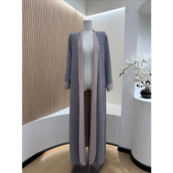 HS6703 Modern Minimalism Textured Grey Abaya with Pink Accents