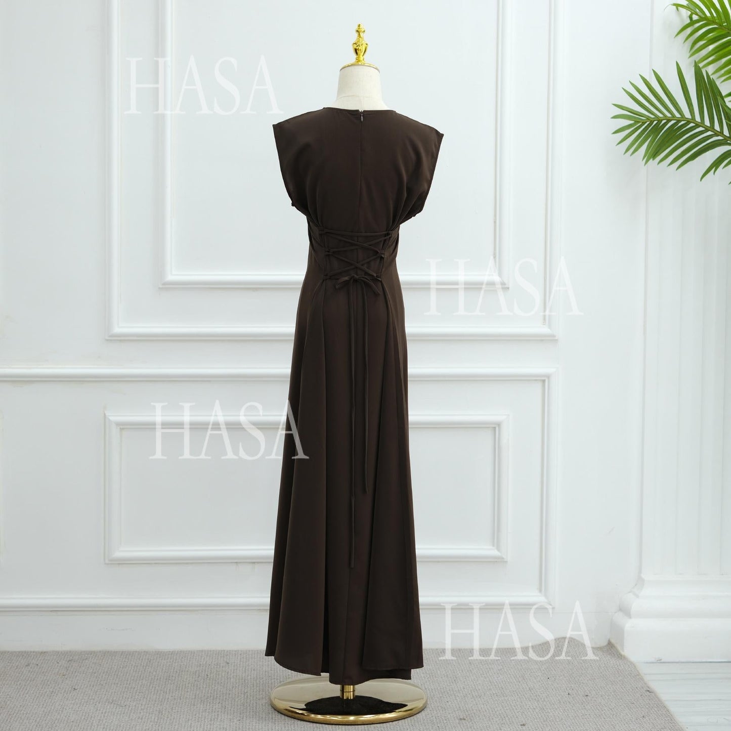HA6470 Sleeveless Long Dress with Adjustable Back Lacing