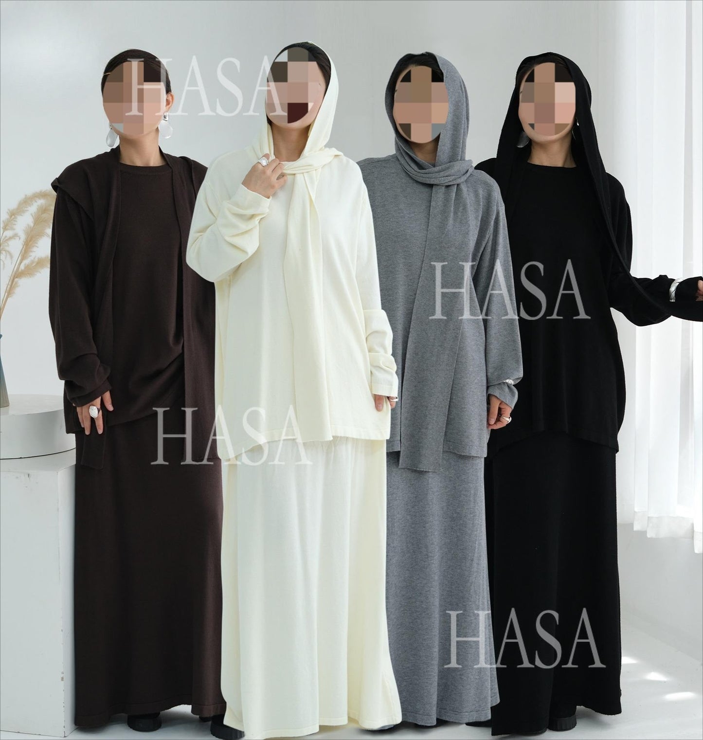HA6609 Autumn and winter thickened knitted two-piece suit (excluding headscarf)