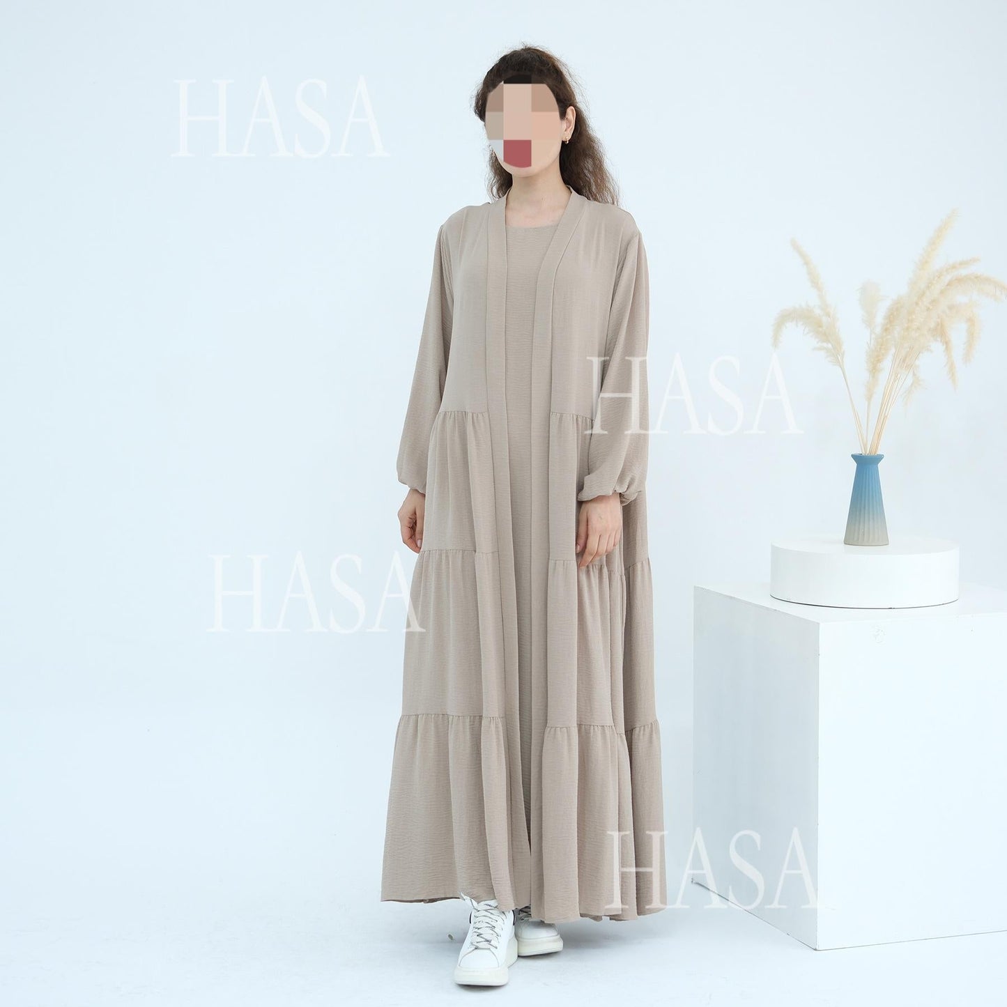 HA6559  Solid Color Loose Robe Dress Two-piece Set