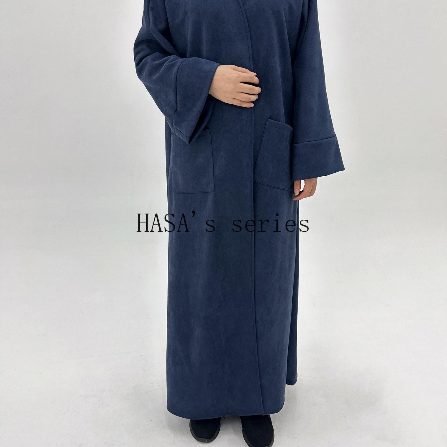 HS5148 Suede-textured, Simple Cardigan-style Long Robe, A Loose and Comfortable Dress for Autumn and Winter.