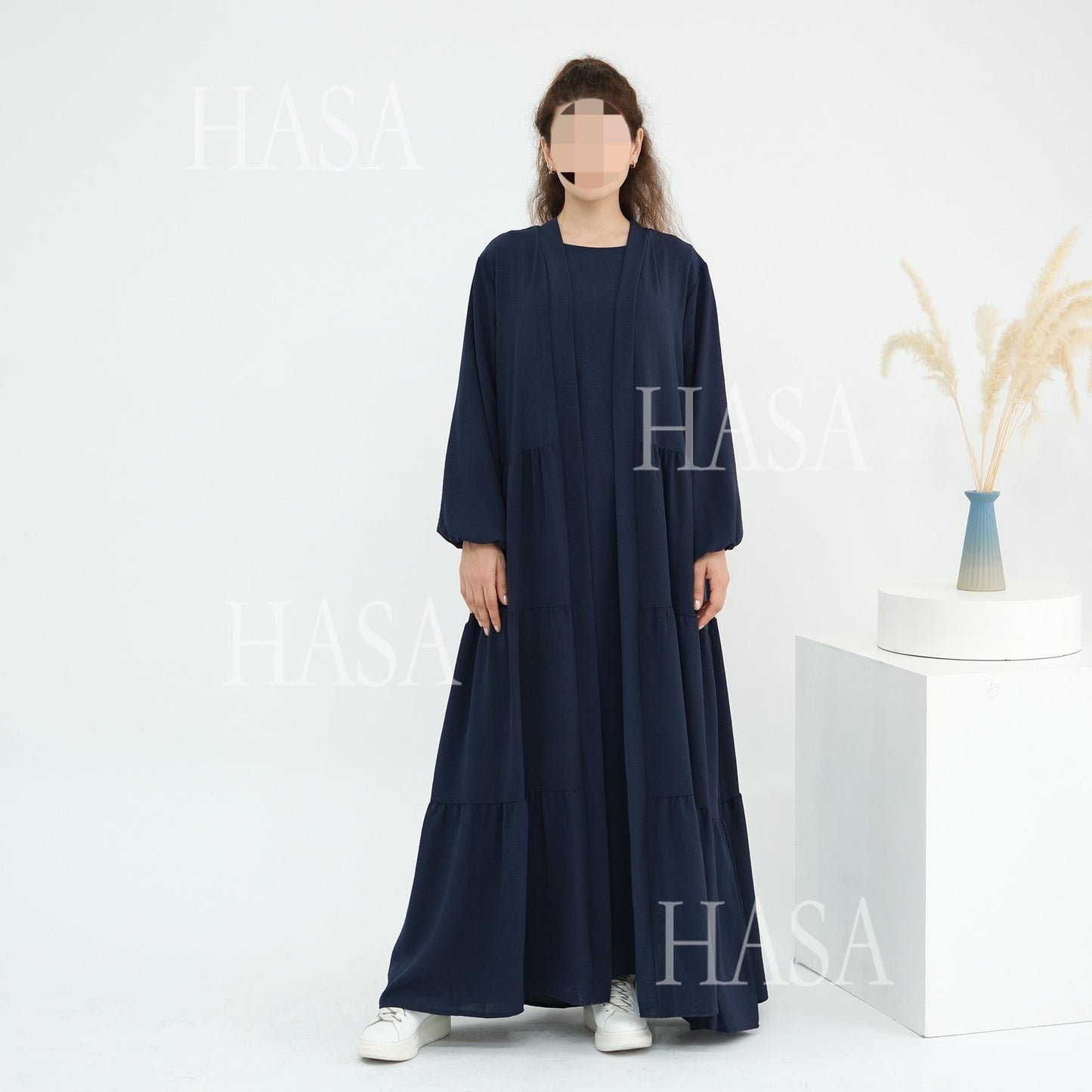 HA6559  Solid Color Loose Robe Dress Two-piece Set