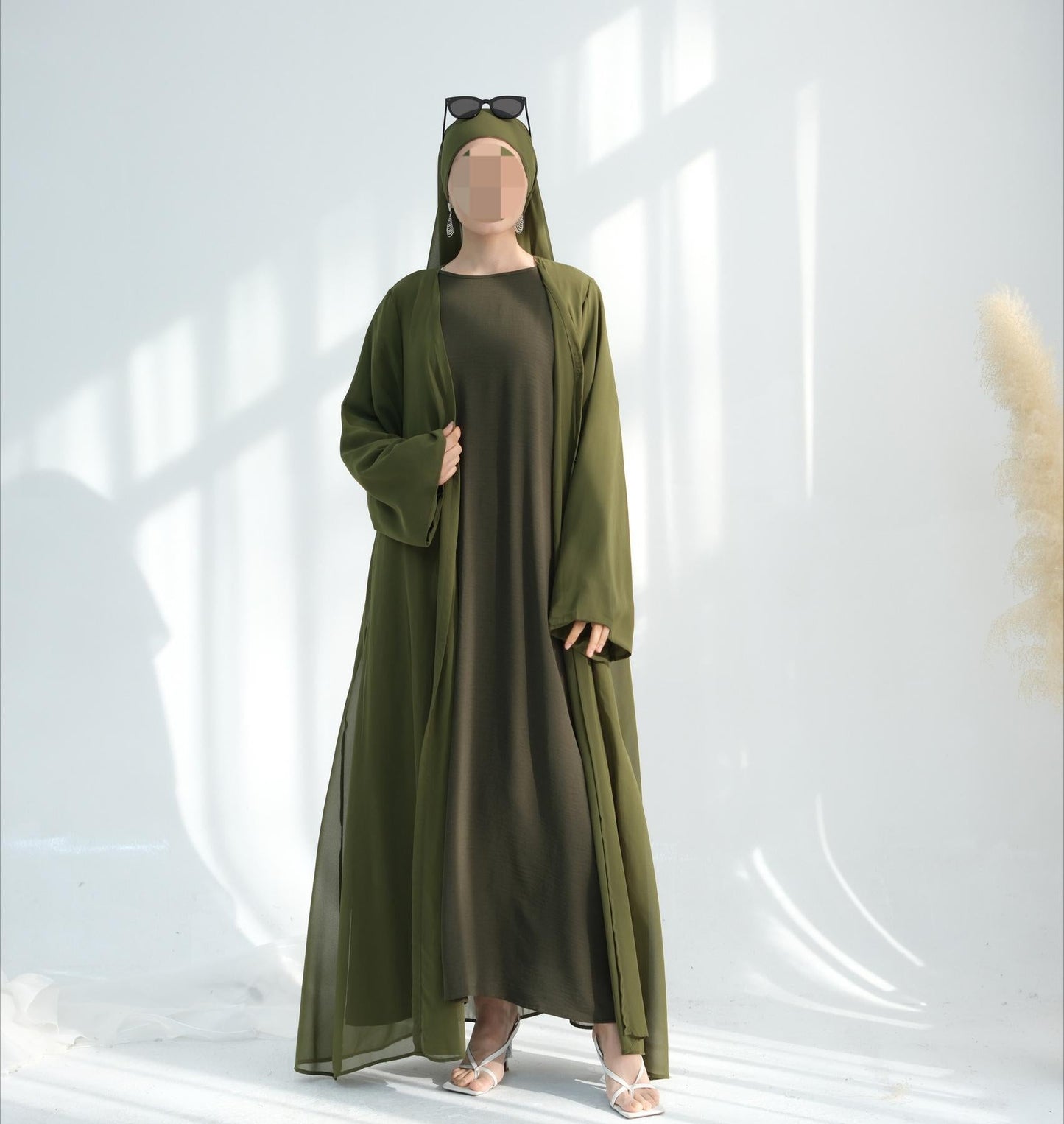HA6513 Double-layered sleeve chiffon cardigan two-piece robe abaya (headscarf not included)