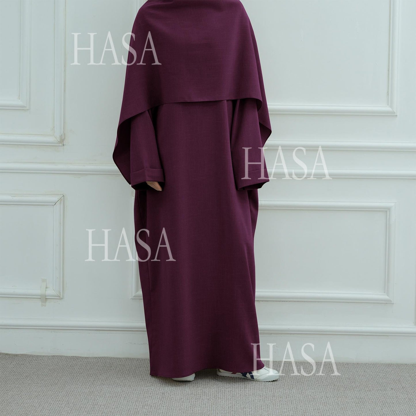 HA6577 Women's Solid Color Two-piece Long Skirt with Shawl Abaya