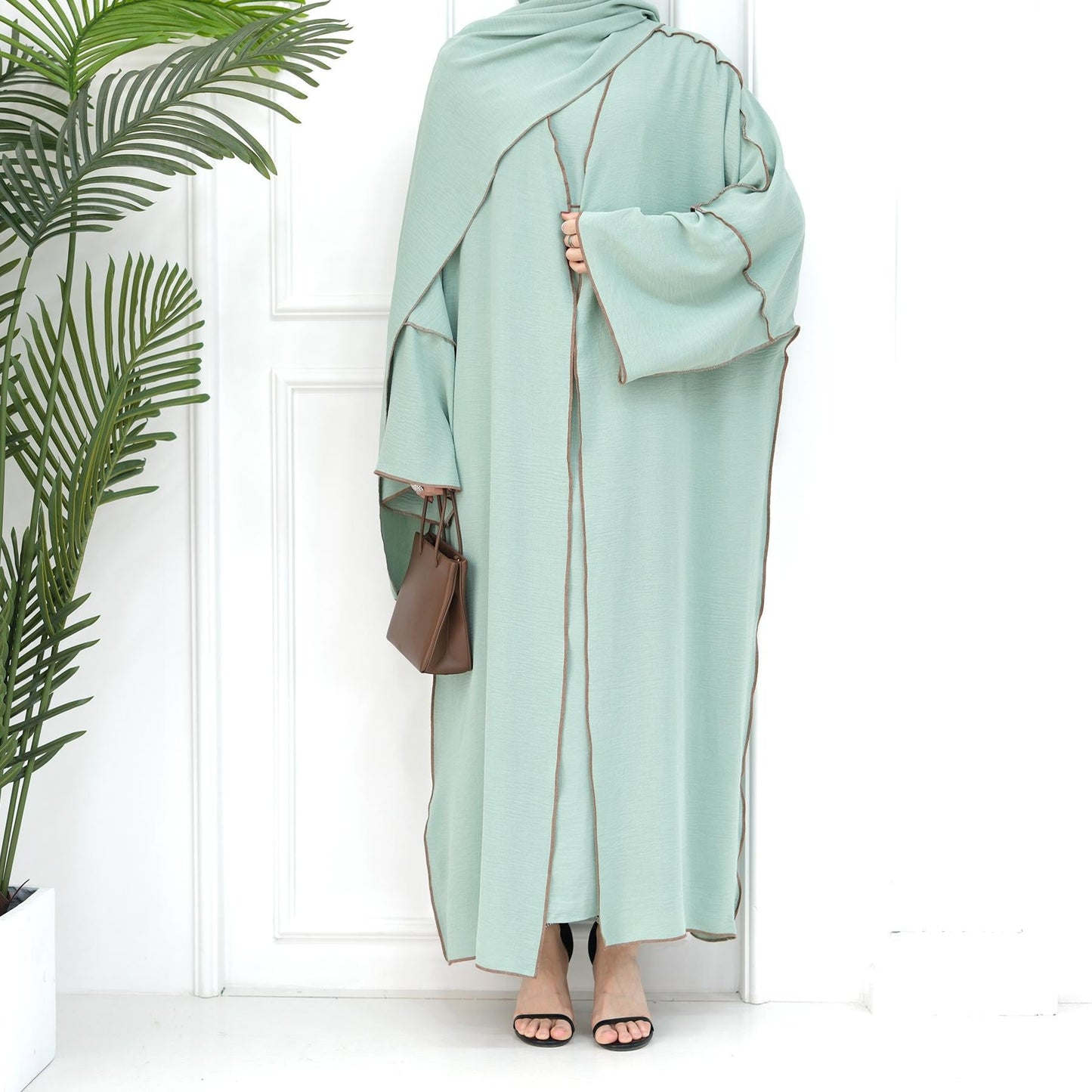 HAYA HA1095 3pcs Set Cardigan+without Sleeves Inner Dress+Hijab