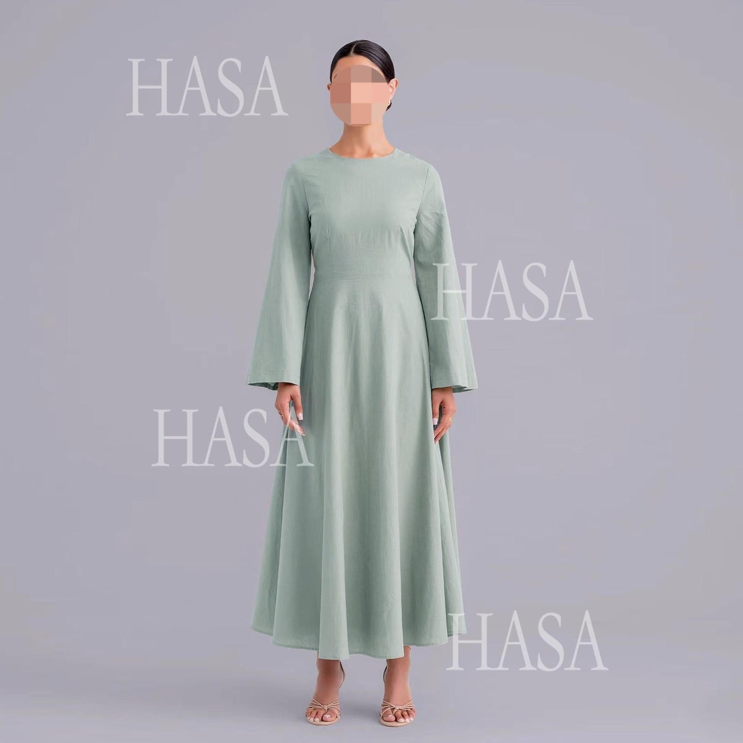 HA6494 Simple Solid Color Linen Bamboo Dress | Lace-Up Design