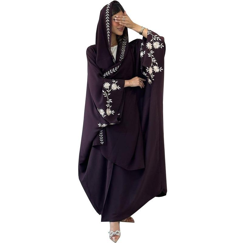 HS5099 Rhinestone-embellished Beaded Cardigan-style Robe, A High-quality Two-piece Set with A Matching Headscarf Design.