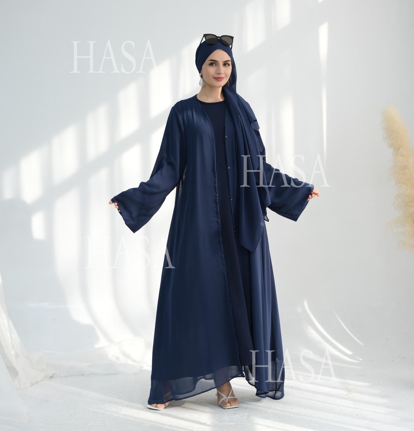 HA6513 Double-layered sleeve chiffon cardigan two-piece robe abaya (headscarf not included)