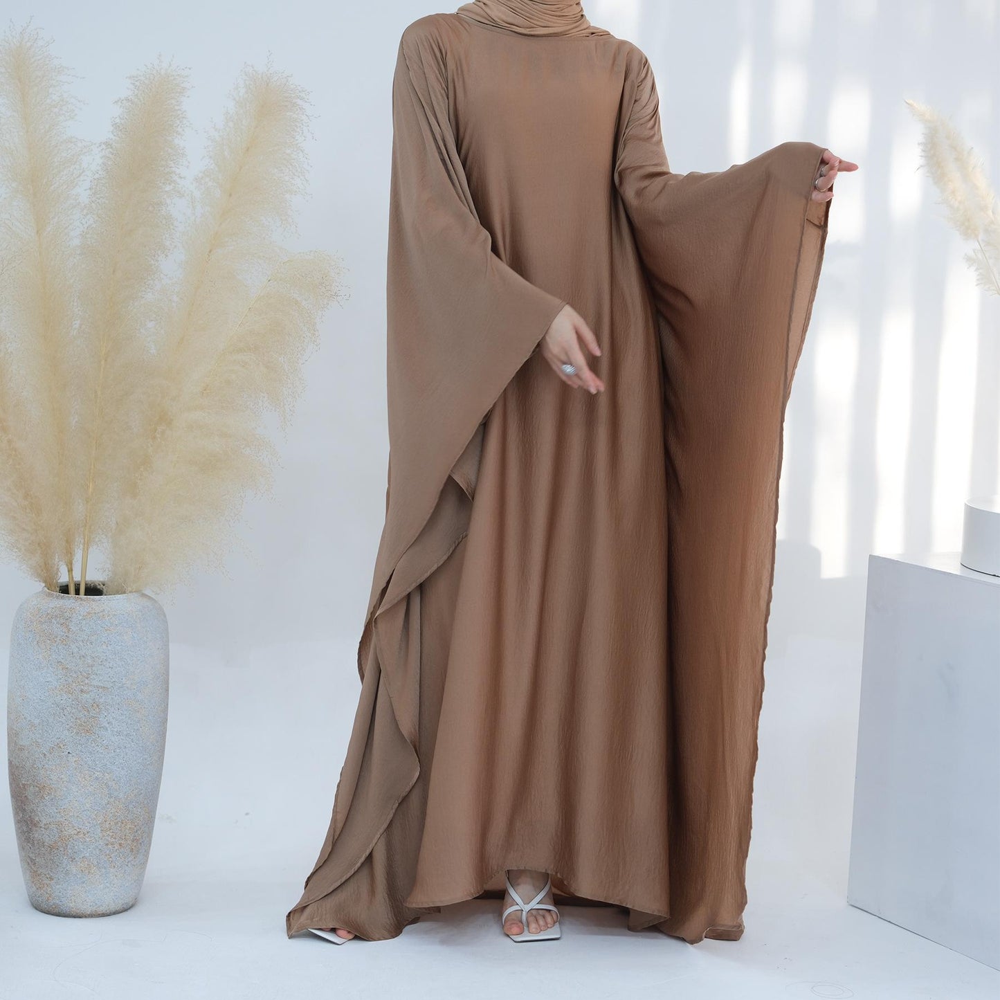 HAYA HA1174 Waist Raging Bat Sleeves Dress Crepe Kaftan