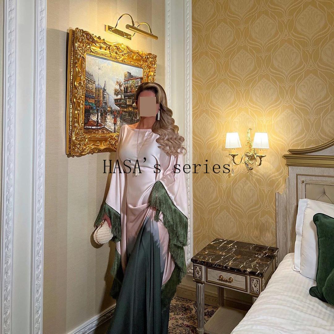 HS5095 Romantic Gradient Fringed Robe, Elegant Printed Long Dress