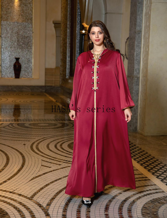 HASA's Series  HA1231 Jeweled Ribbon Satin Home Dress Abaya