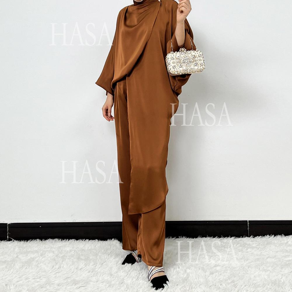 HS5857 High-end Bright Satin Two-piece Suit (headscarf Not Included), Irregular Design Shows Fashionable Style