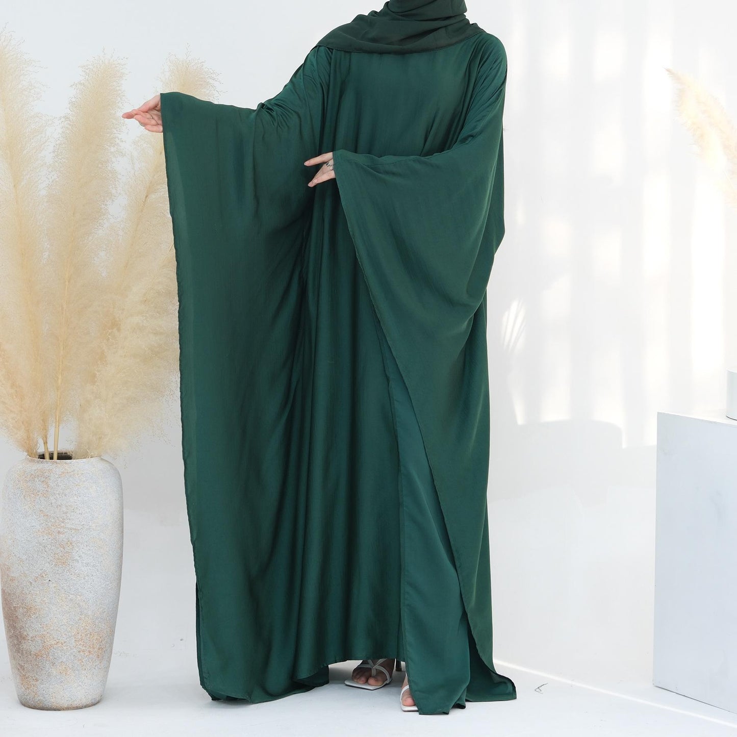 HAYA HA1174 Waist Raging Bat Sleeves Dress Crepe Kaftan