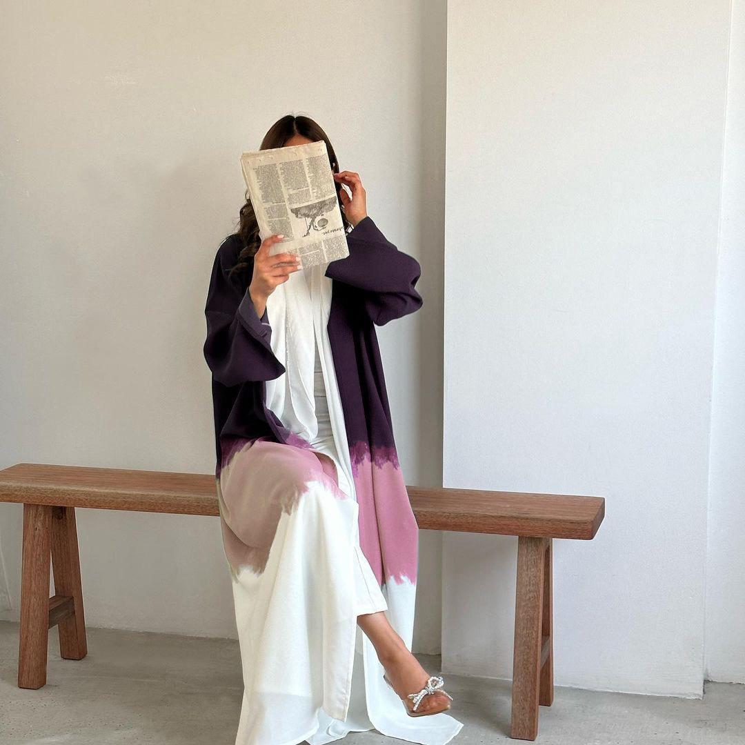 HAYA HA1096 Muslim Tie-dyed Cloak Cardigan Dress Abaya