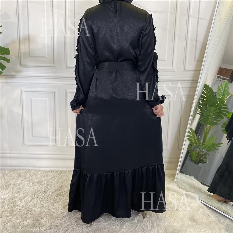HA6591 Solid Color Turtleneck Long Sleeve Dress with Pleated Waistband
