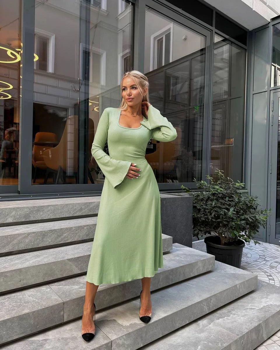 HAYA HAYA0676 Flared Long Sleeved High Waist Maxi Skirt with Lace-up Back