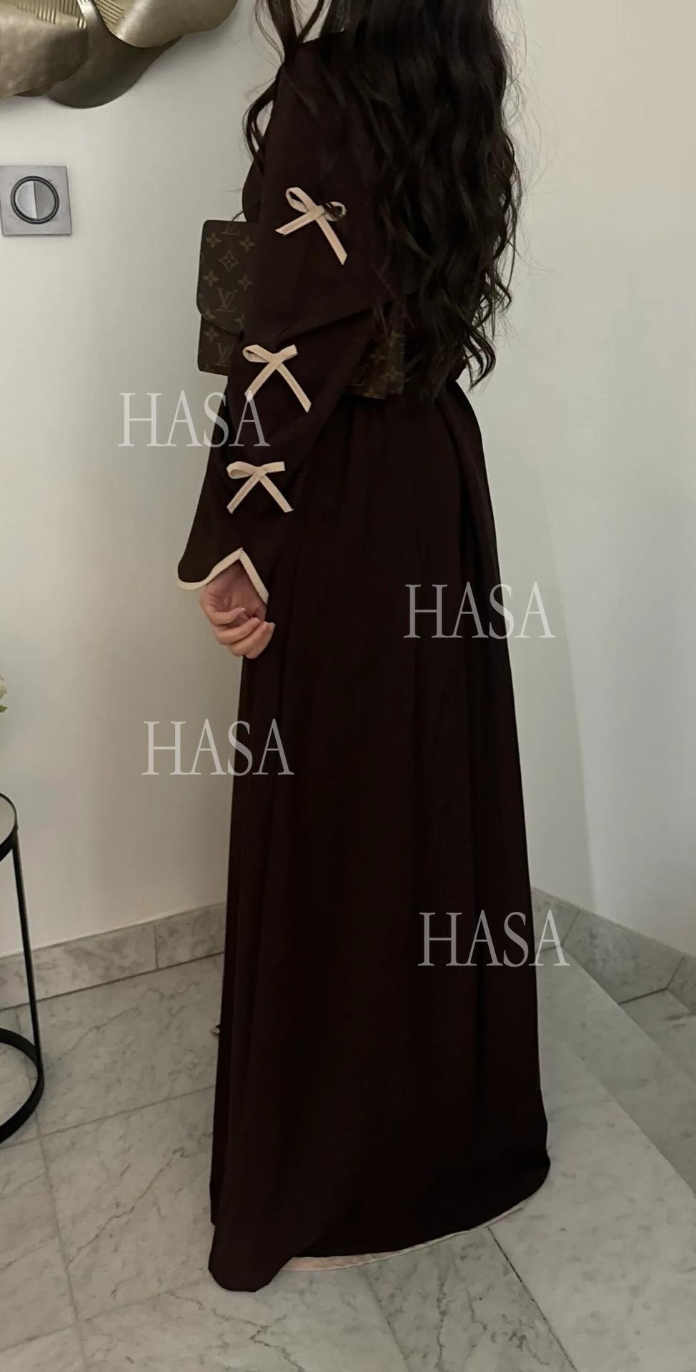 HA5862 Elegant Wavy-edge Bow Robe (with Belt) for A Feminine Look