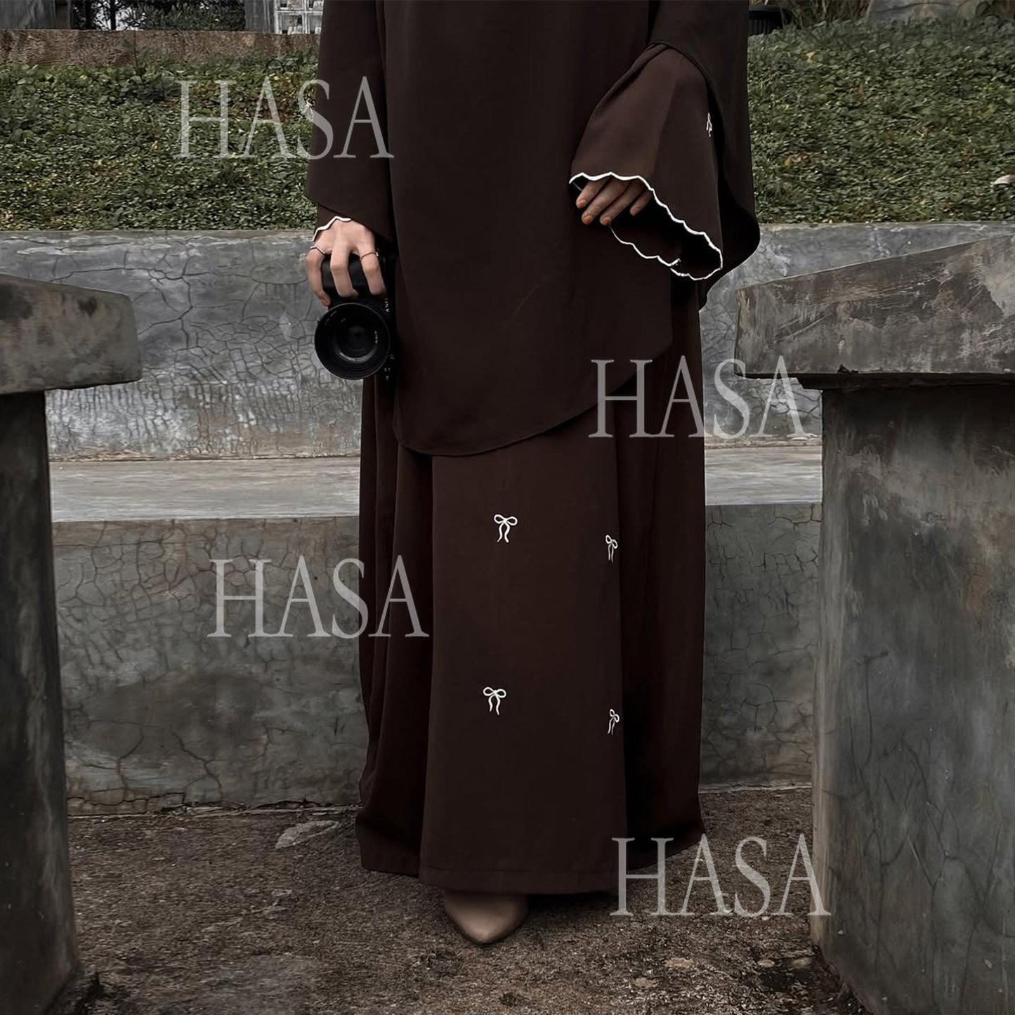 HA6558 Bow Embroidered Long Sleeve Dress - Swing Fashion Style