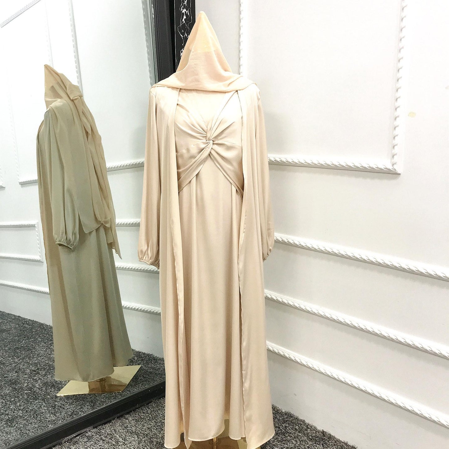 HAYA10061 Fashion solid colour two-piece dress cardigan set Abaya