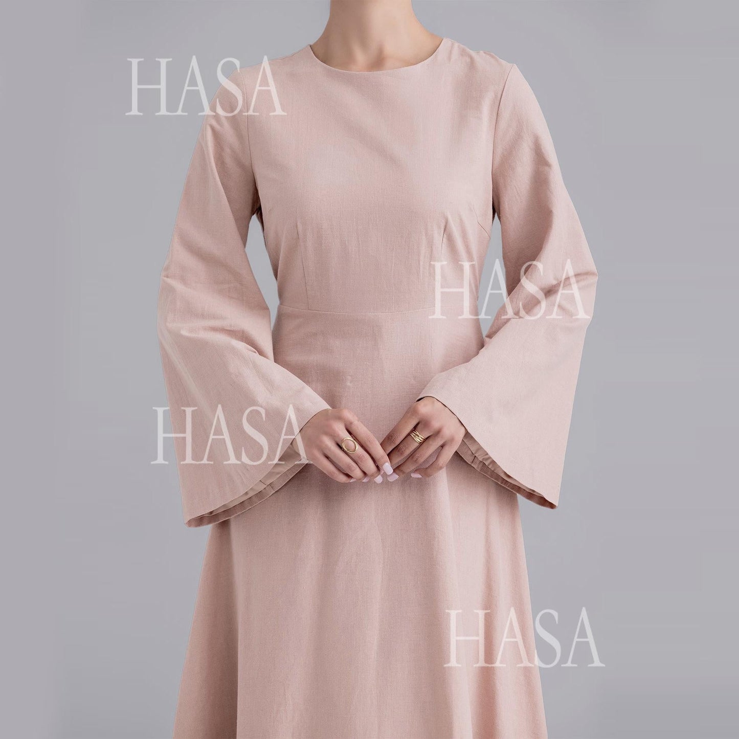 HA6494 Simple Solid Color Linen Bamboo Dress | Lace-Up Design
