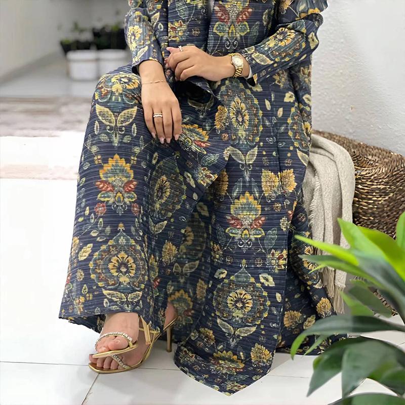 HS6708 Botanical Elegance , Teal Floral Kimono-Style Abaya