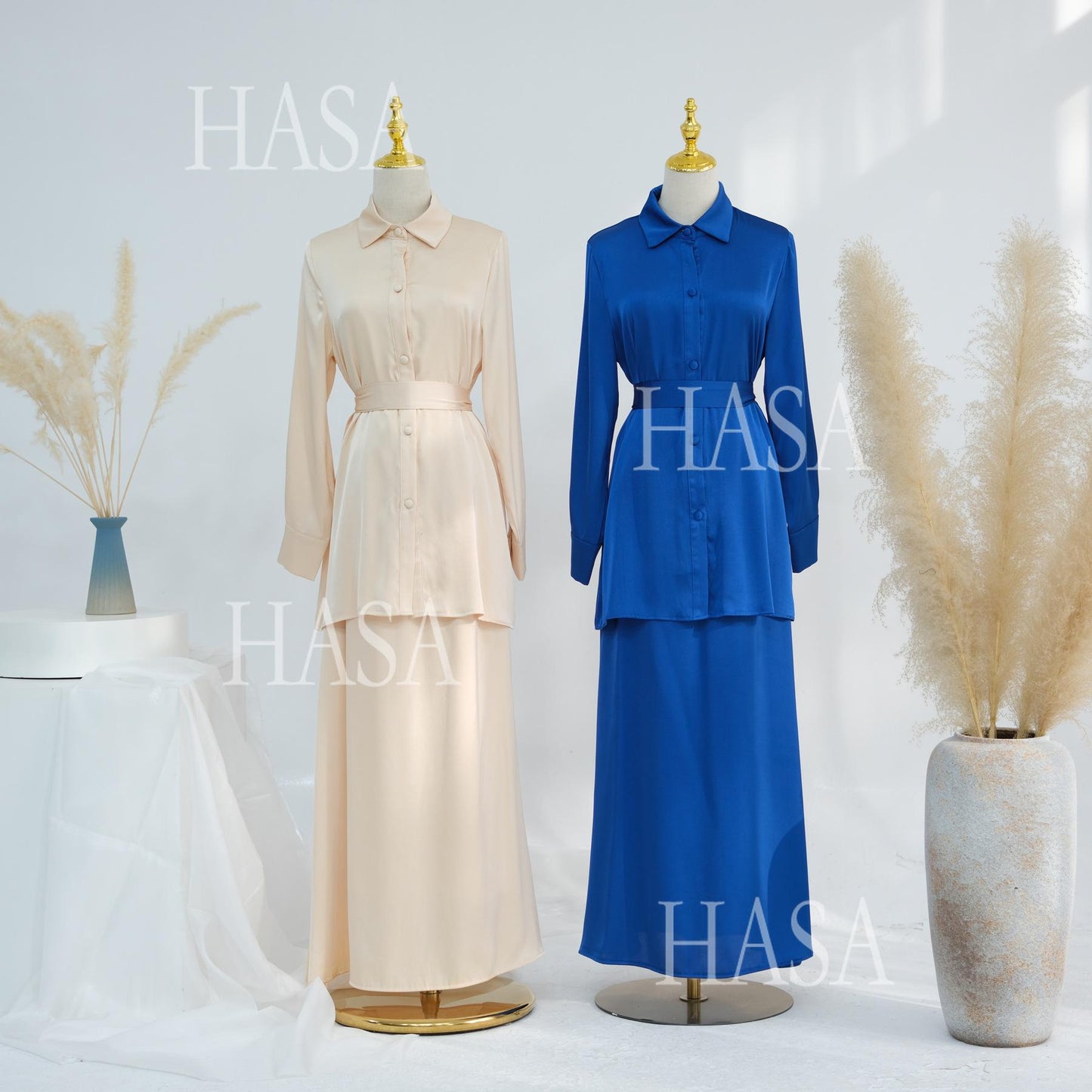 HA5874 Gentle Lace-up Two-piece Suit, Simple Texture, First Choice for Daily Wear abaya girl