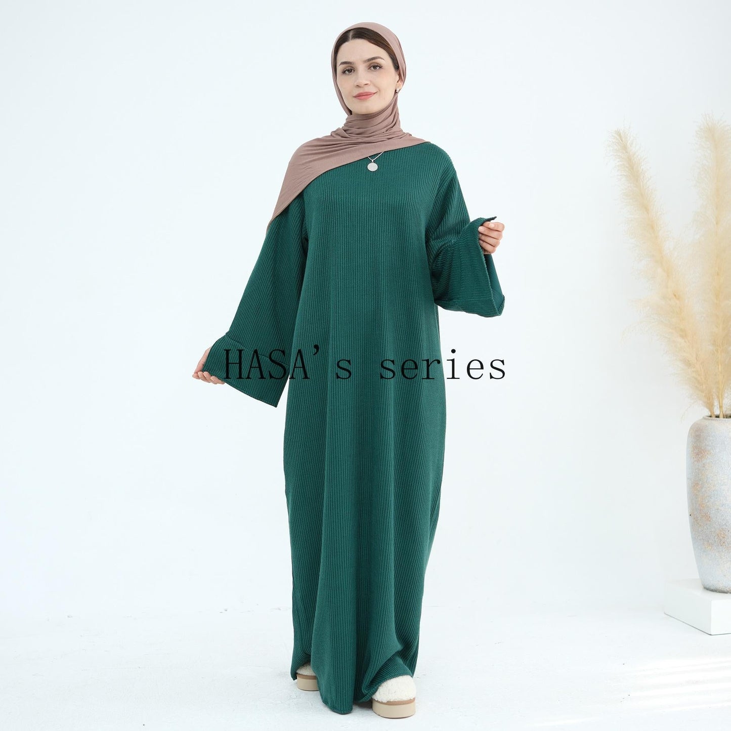 HA5440 Large Sleeve Thick Knitted Sweater Dress - Loose and Elegant Long Dress party  wear red dress thick  thigh 2  part bow  outfits