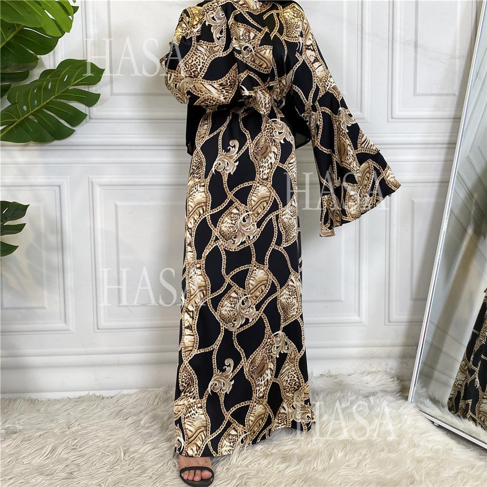 HA6590 Fashionable Printed Loose-fitting Dress with Lace-up Design and Wide Swing