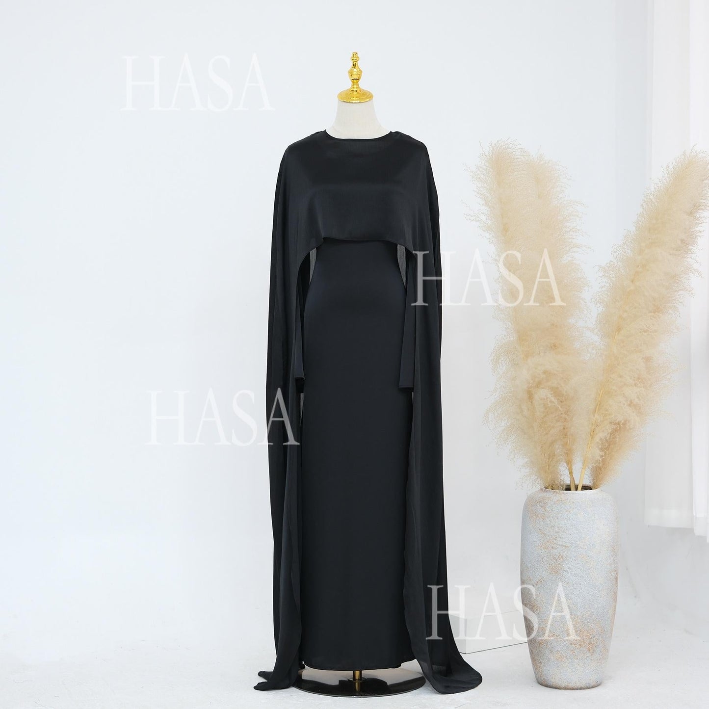 HA5870 Elegant drape two-piece robe dress-Light luxury street style abaya girl