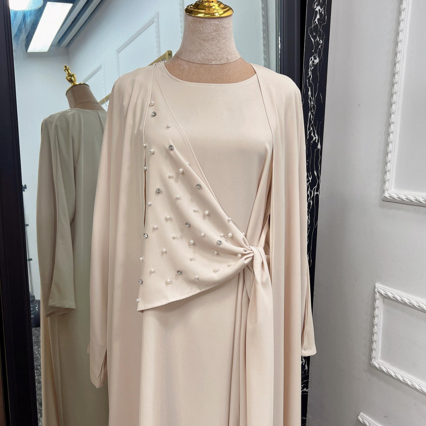HAYA HAYA1012 2pcs Set Solid Color Cardigan+Inner Dress