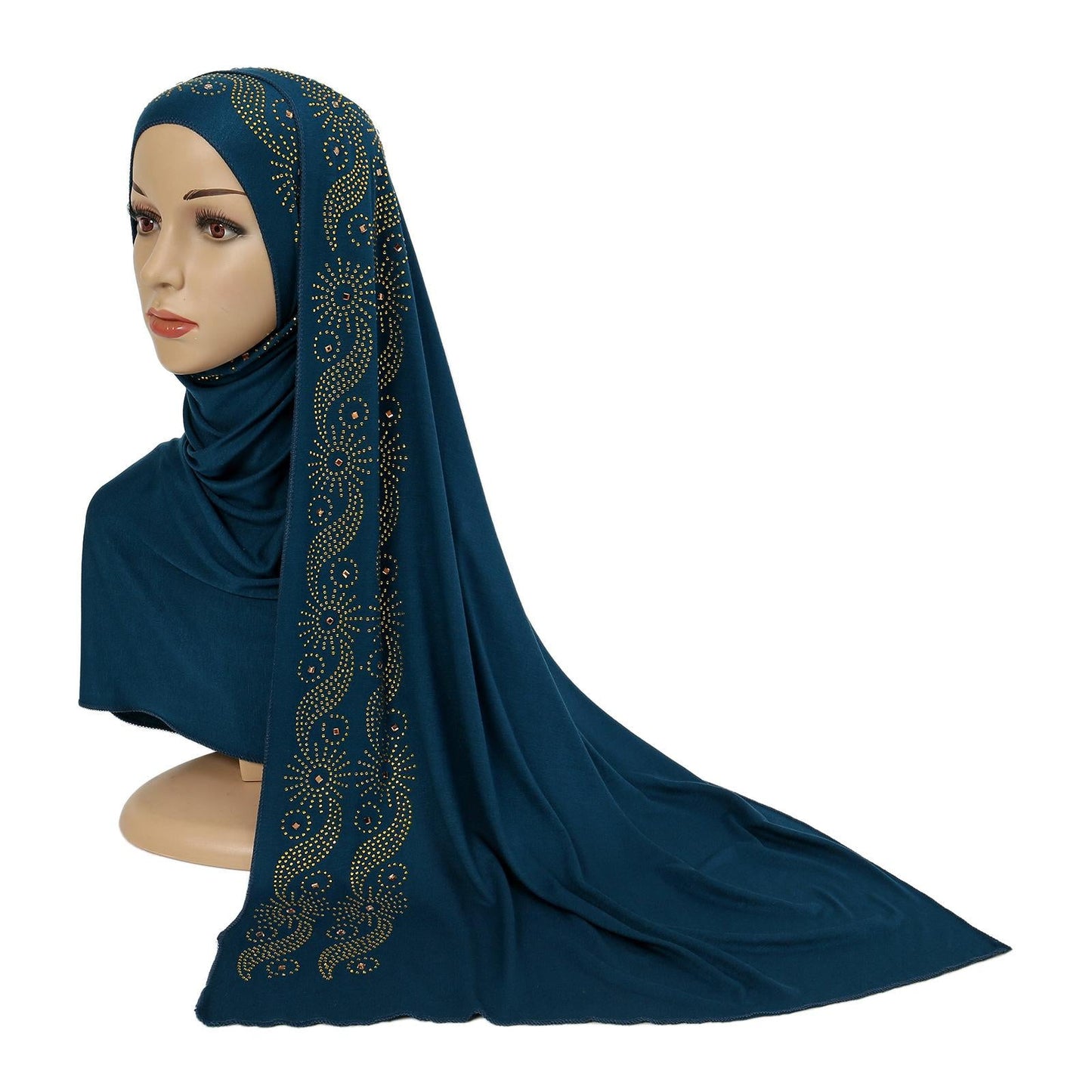 HAYA HA1145 Solid Color Rhinestone Headscarf