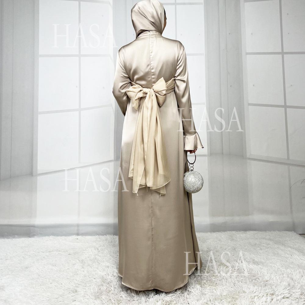 HS5858 Elegant Bright Satin Robe (without Headscarf), Clever Splicing Creates Multi-faceted Charm
