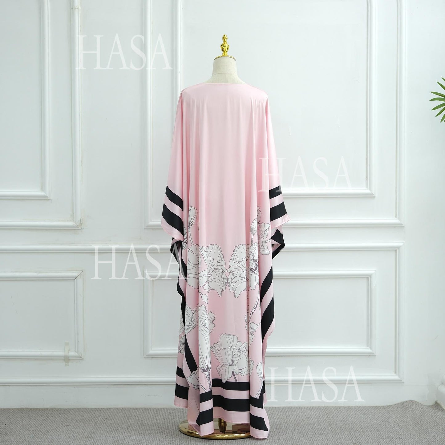 HA6556 Colorblock Print Cardigan Robe Dress