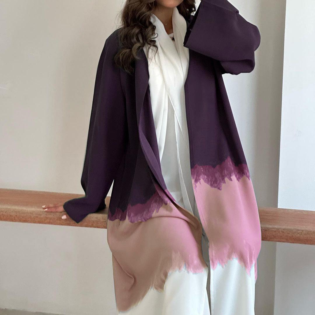 HAYA HA1096 Muslim Tie-dyed Cloak Cardigan Dress Abaya