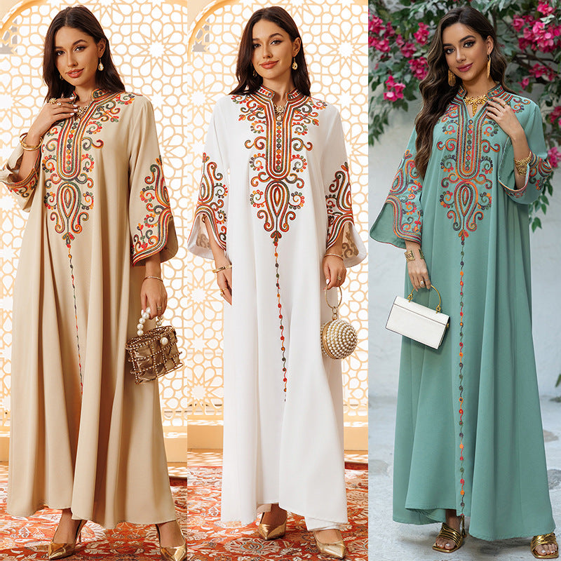 HA6652 Rope embroidery midi dress with elegant stand-up collar design