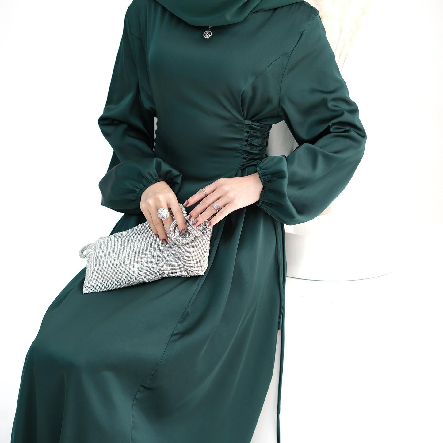 HAYA HAYA0991 Solid Color High-necked Slim Elegant Dress