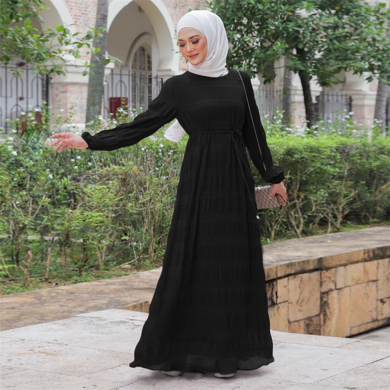 HAYA HAYA1049 Long Chiffon Pleated Dress
