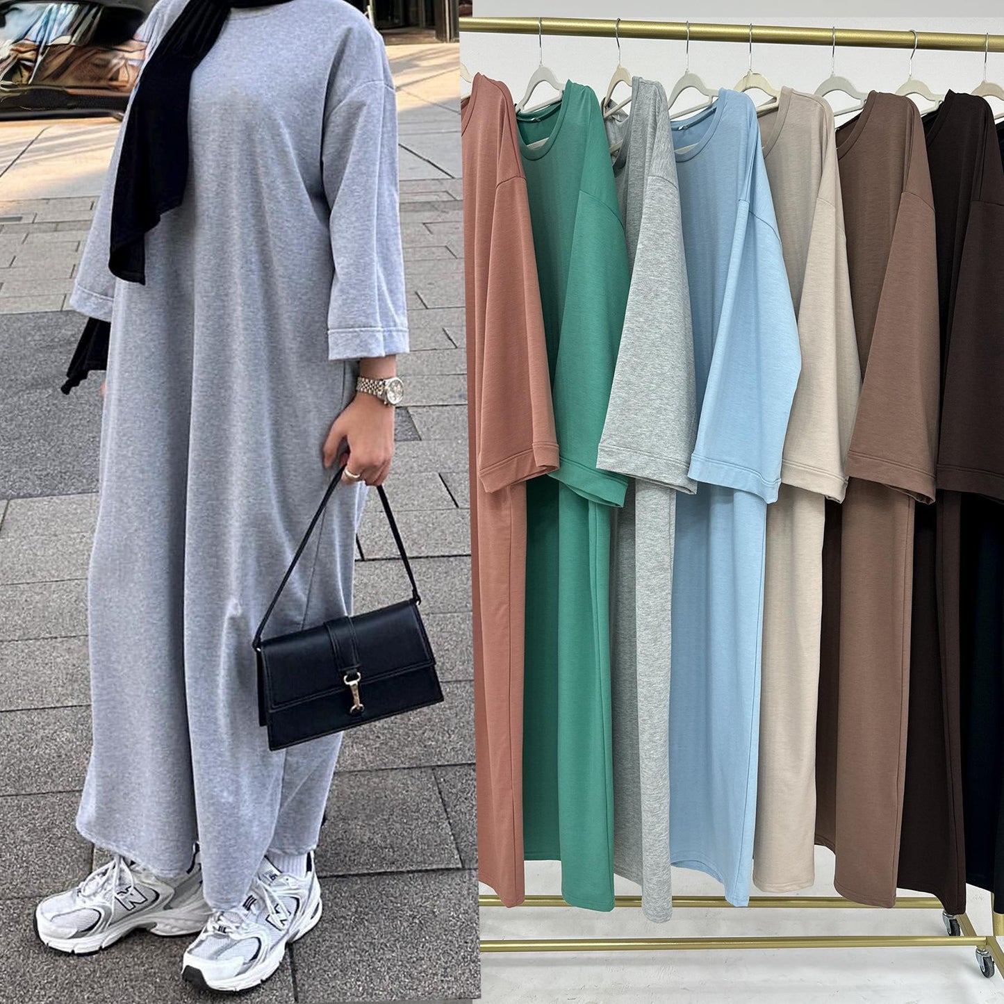 HAYA HAYA1089 Solid Color Hoodie Dress