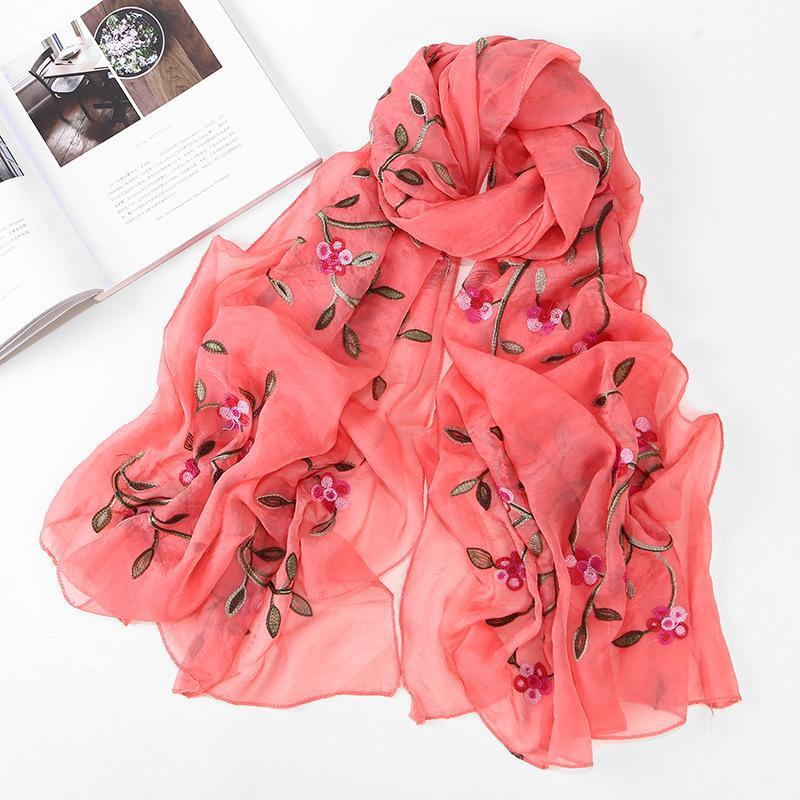 HAYA HA1132 Chiffon Flower Embroidered Scarf
