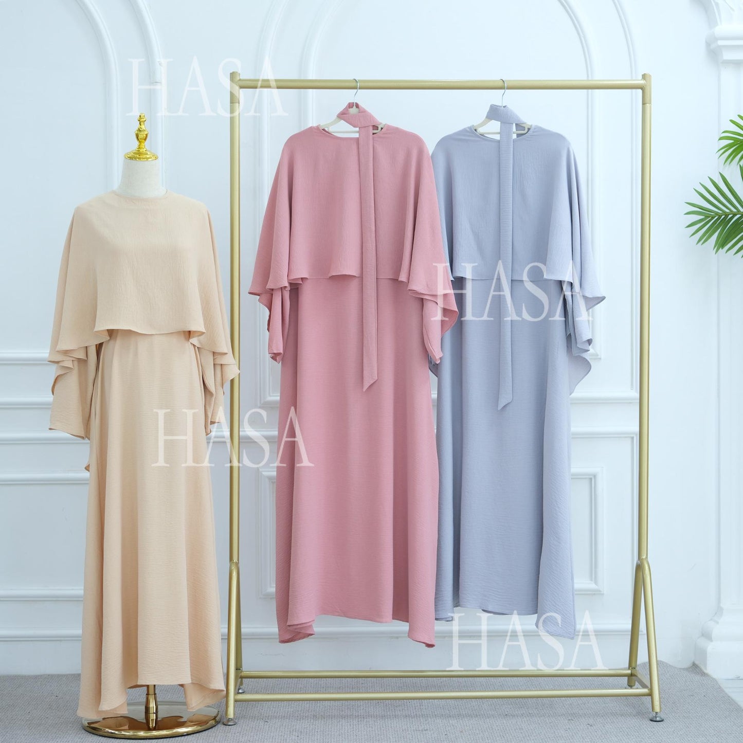 HA6532 Slim-fit waist cape robe two-piece set