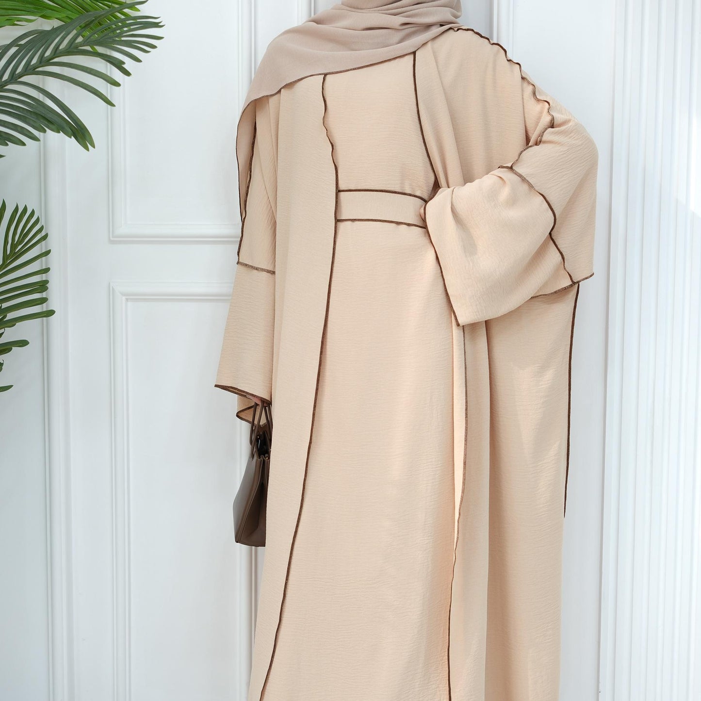 HAYA HA1095 3pcs Set Cardigan+without Sleeves Inner Dress+Hijab