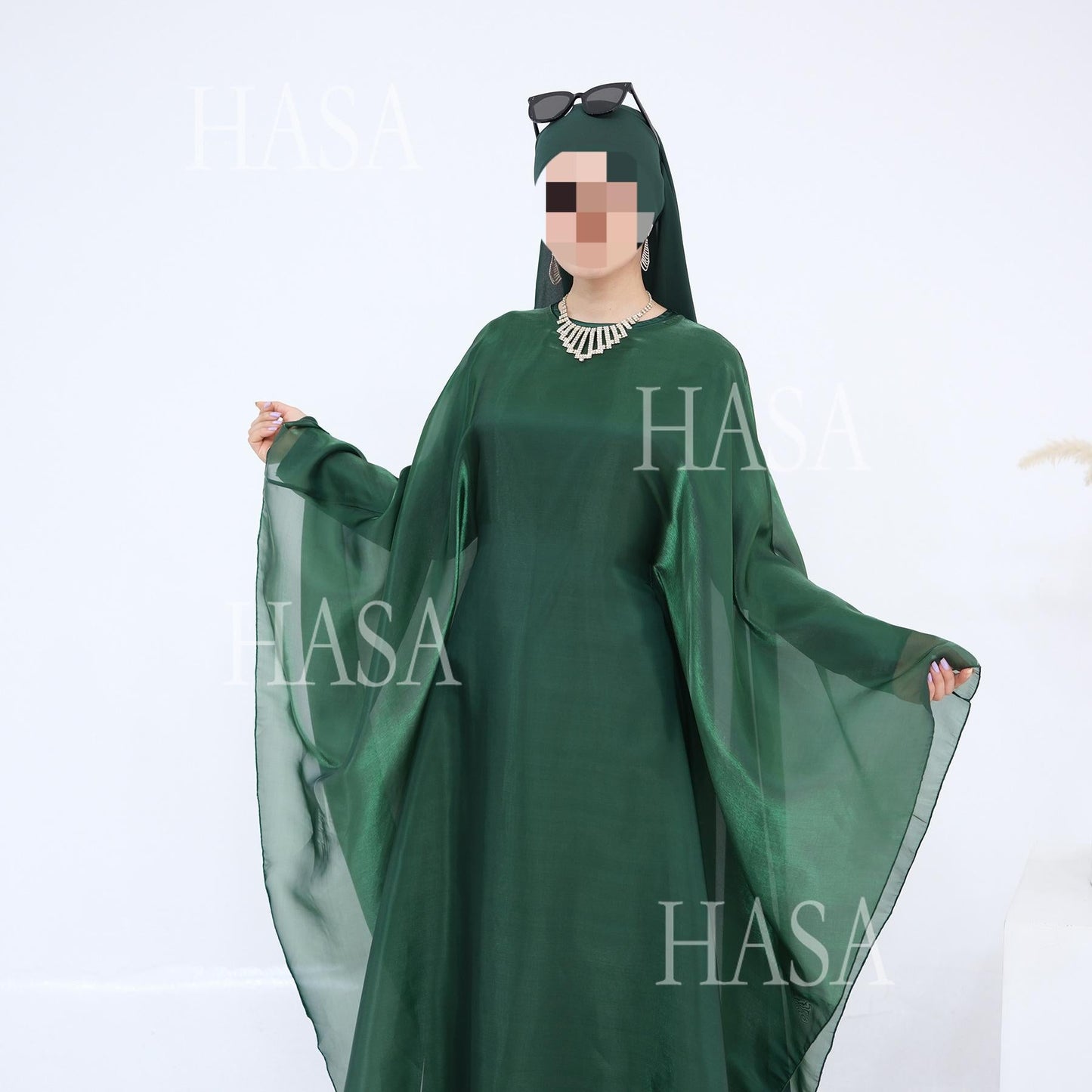 HA6524 Elegant two-piece solid-color robe and dress with optional headscarf