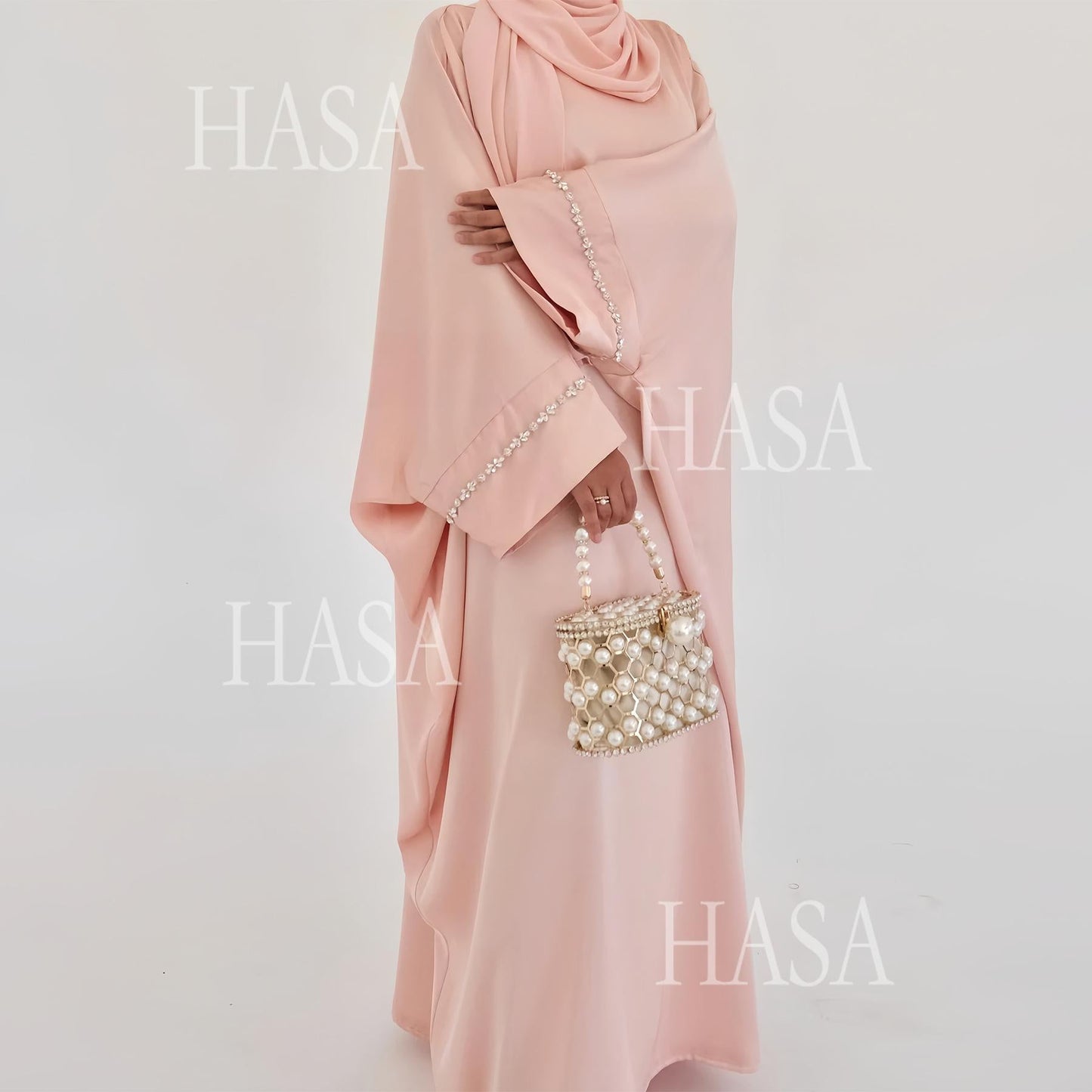 HA5882 A Cardigan Dress with Exquisite Hot Diamond Embellishment and Elegant Details closed abayas
