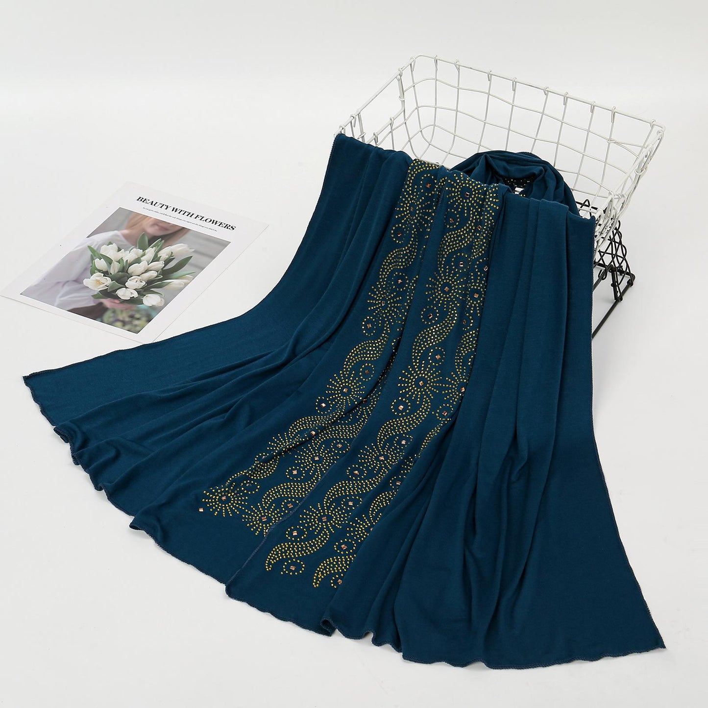 HAYA HA1145 Solid Color Rhinestone Headscarf
