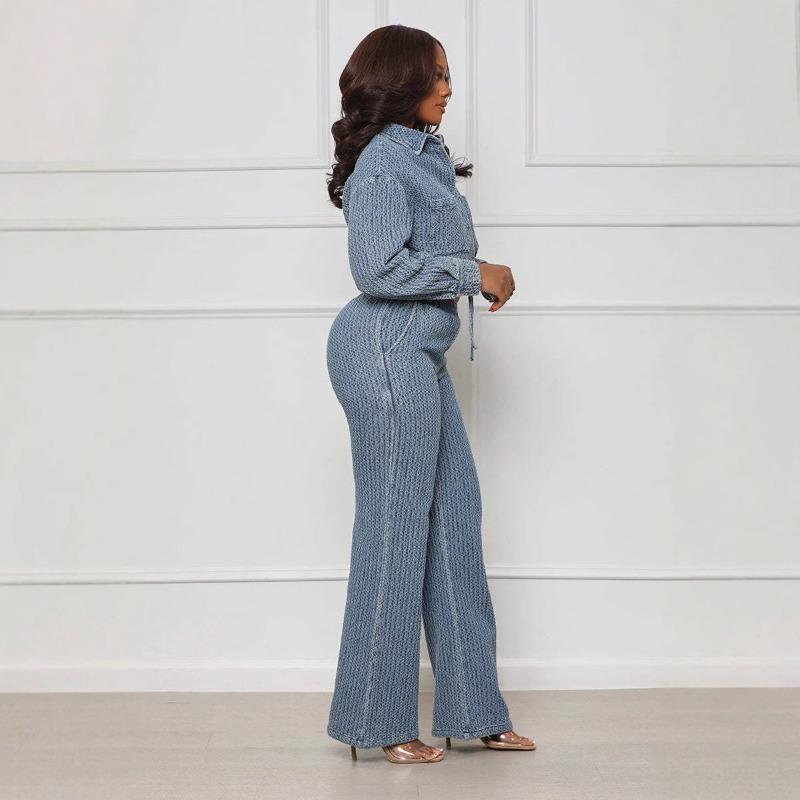 HA6303 Fashion, Long Sleeve Pants, Denim Women's Two-piece Set