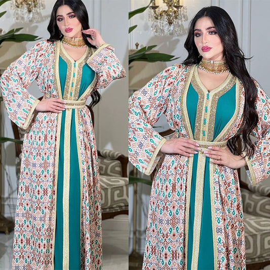 HA6644 Two-piece rhinestone-embroidered robe with understated luxury embroidery design