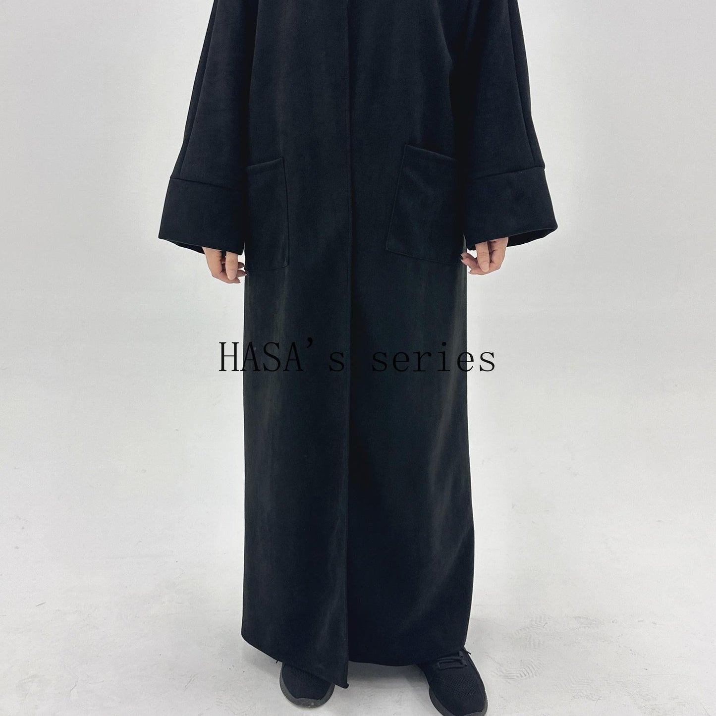 HS5148 Suede-textured, Simple Cardigan-style Long Robe, A Loose and Comfortable Dress for Autumn and Winter.
