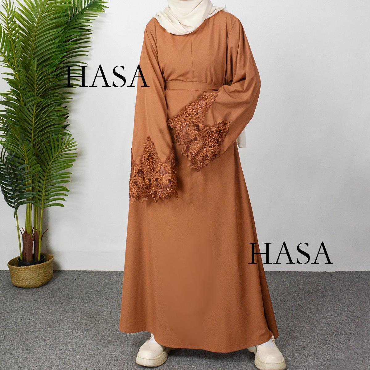 HAYA HA0303 3D Embroidery Sleeves with Two Sides Pocket and Nursing Zippers Solid Abaya