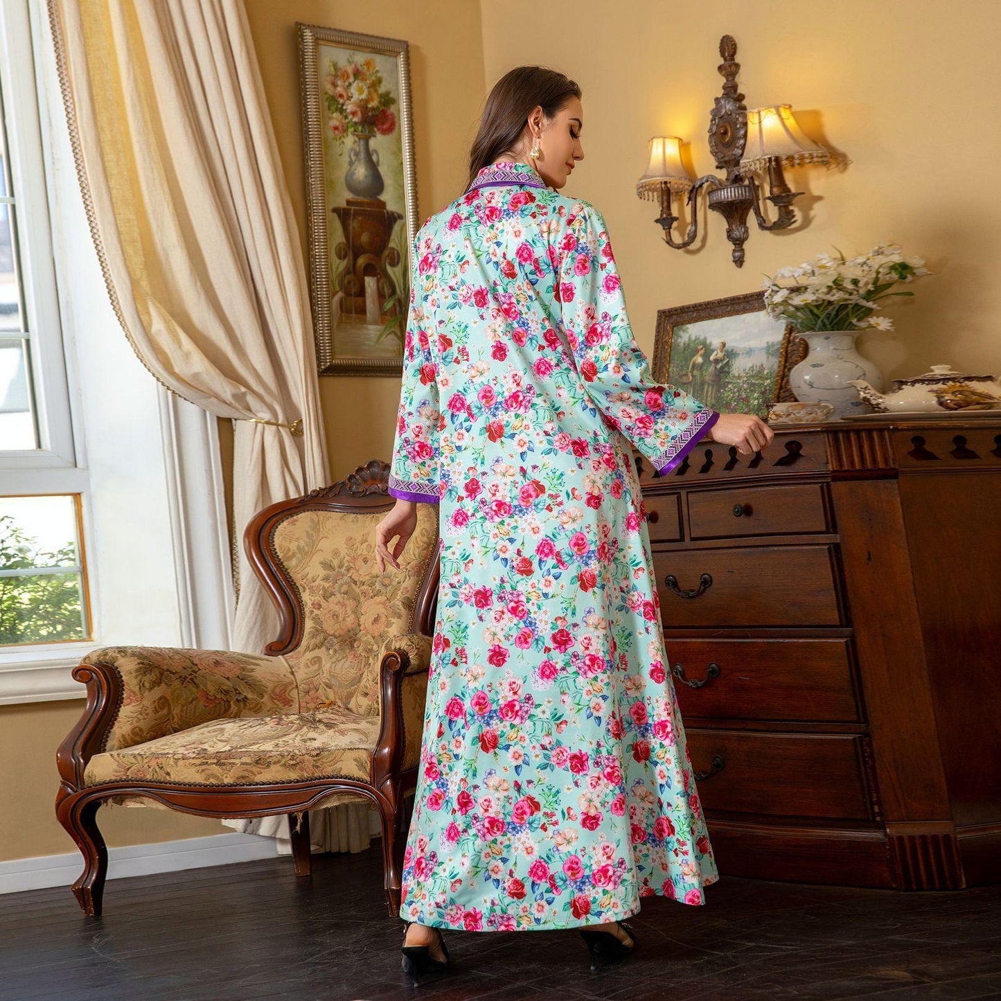 HAYA HAYA1079 Fashion Printed Hot Diamond Dress